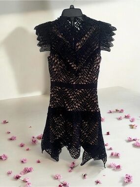 Self Portrait Navy Blue Lace Flutter Sleeve Women's Dress